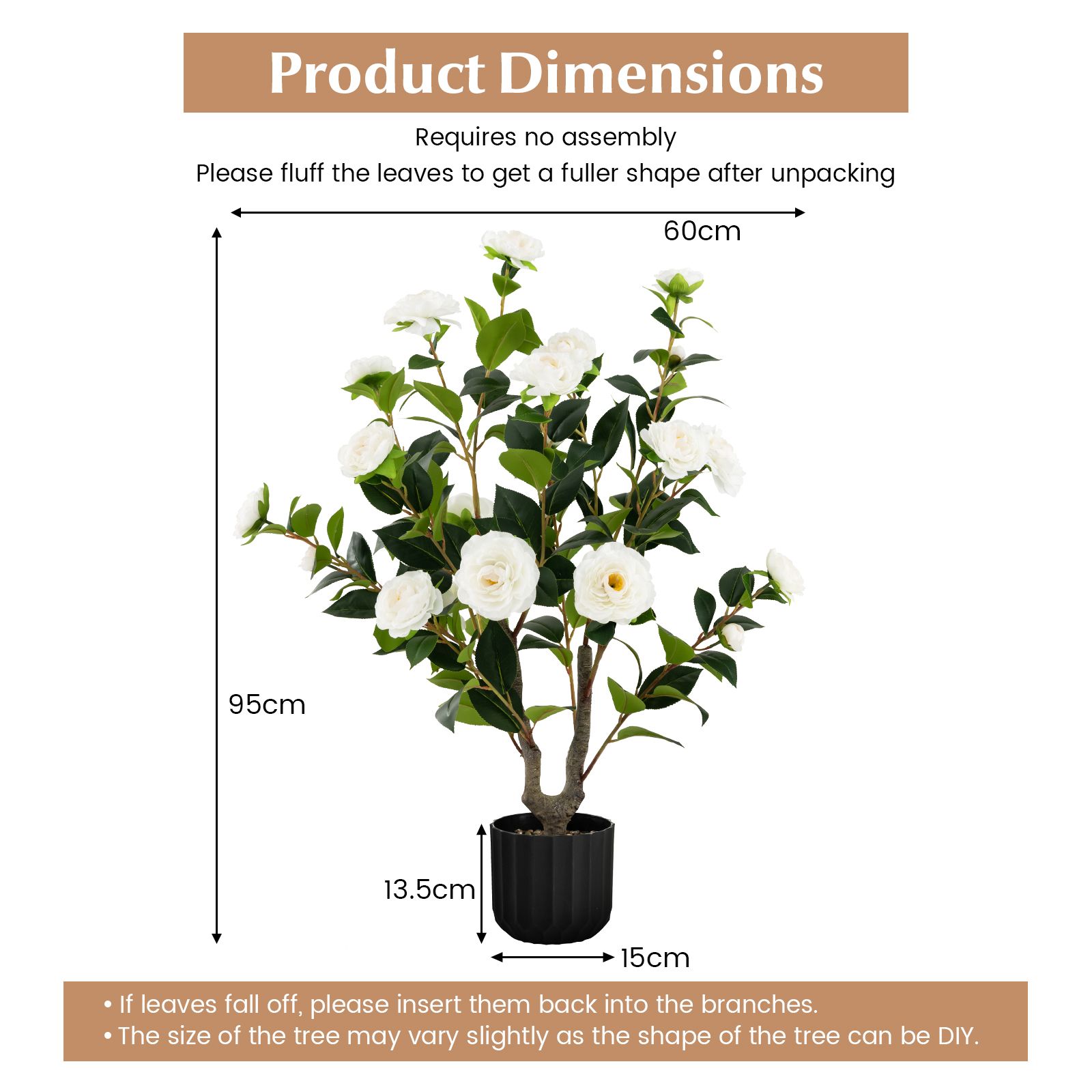 95cm Artificial Camellia Tree with Flowers and Rain-Flower Pebbles White 2-Pack